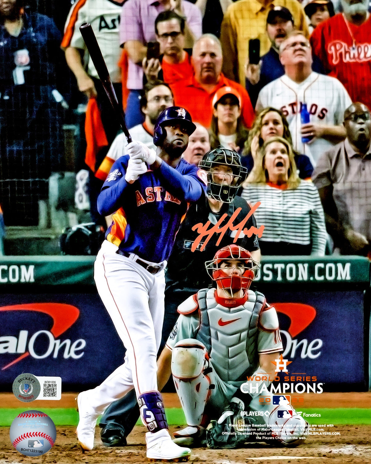 Yordan Alvarez Autographed 8X10 Photo Houston Astros Beckett Bas Witness Stock #215350