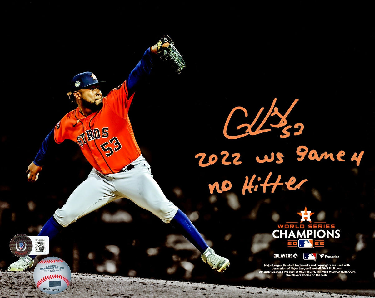 Cristian Javier Autographed 8X10 Photo Houston Astros "2022 Ws Game 4 No Hitter" Beckett Bas Witness Stock #215355