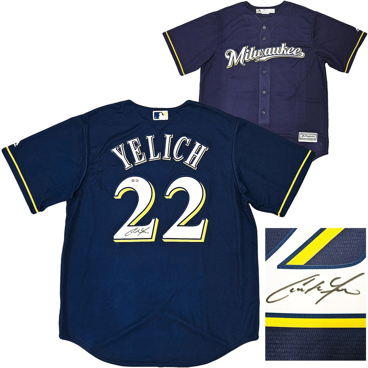 Milwaukee Brewers Christian Yelich Autographed Blue Majestic Jersey Size L Jsa Stock #215535