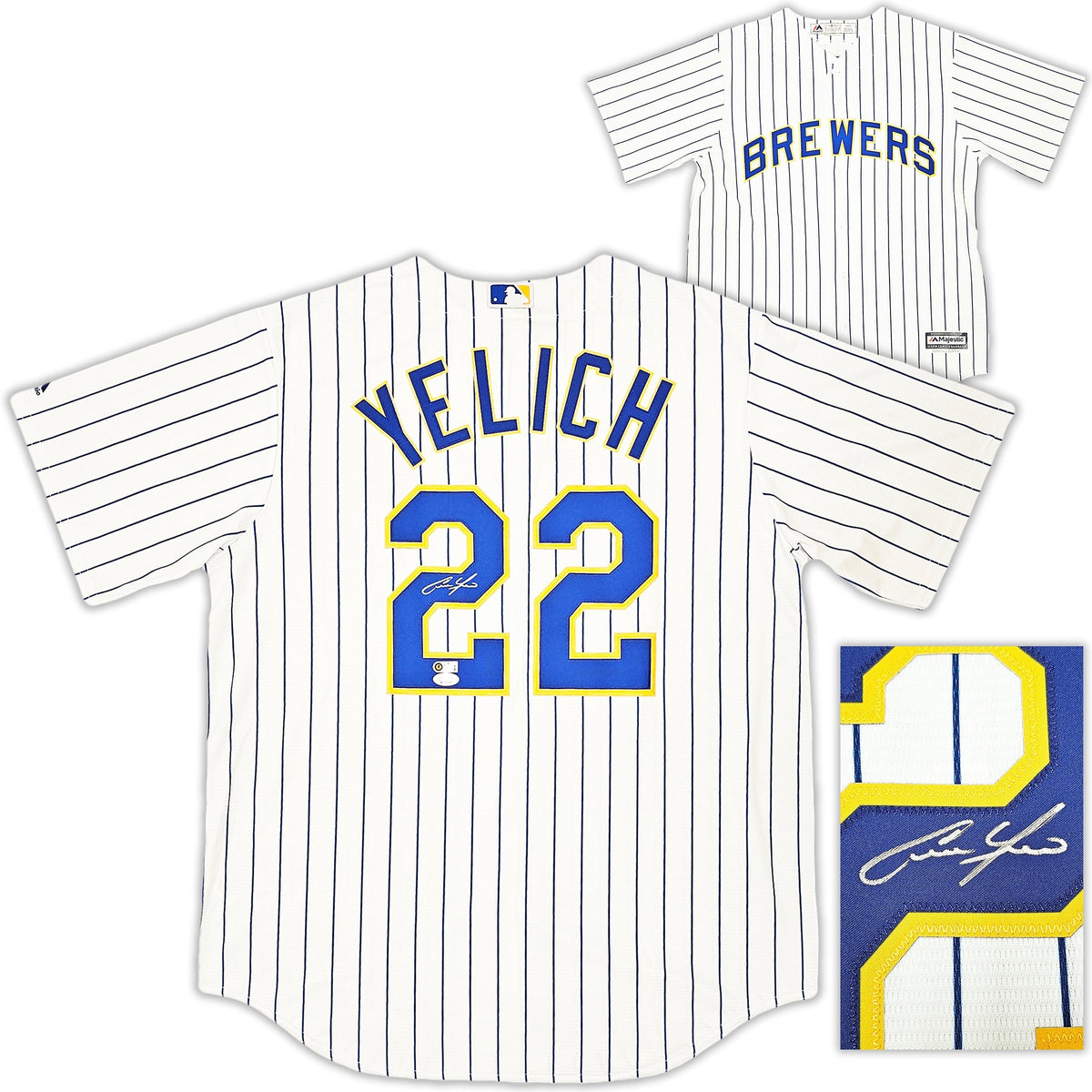 Milwaukee Brewers Christian Yelich Autographed White Pinstripe Majestic Jersey Size L Jsa Stock #215529