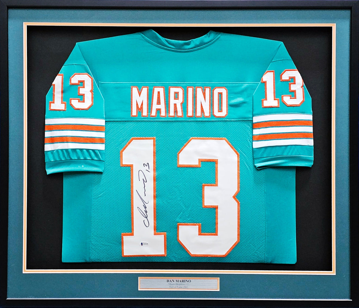 Miami Dolphins Dan Marino Autographed Framed Teal Jersey Beckett Bas