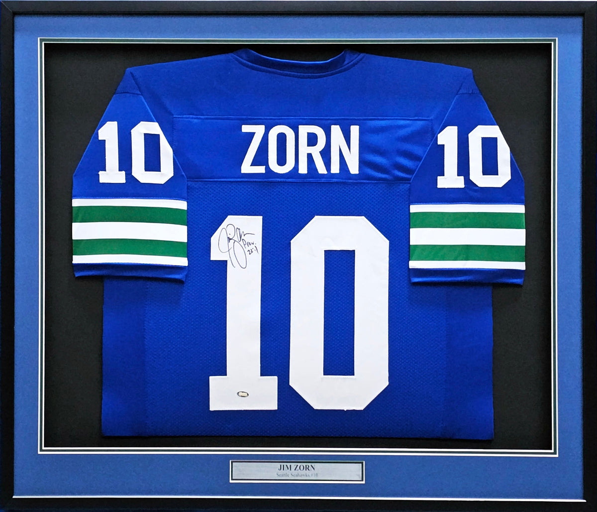 Seattle Seahawks Jim Zorn Autographed Framed Blue Jersey Mcs Holo Stock #214097
