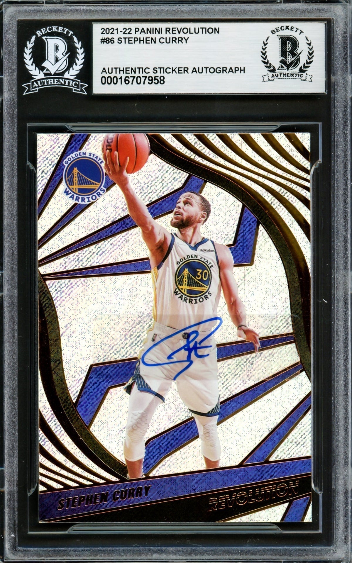 Stephen Curry Autographed 2021-22 Panini Revolution Card #86 Golden State Warriors Beckett Bas