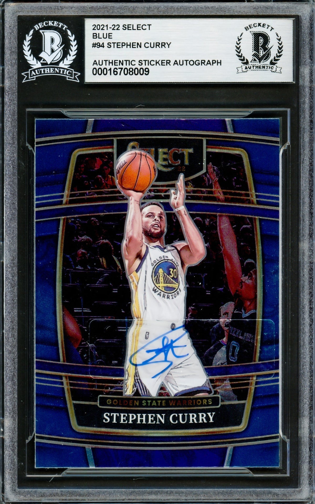 Stephen Curry Autographed 2021-22 Select Blue Card #94 Golden State Warriors Beckett Bas