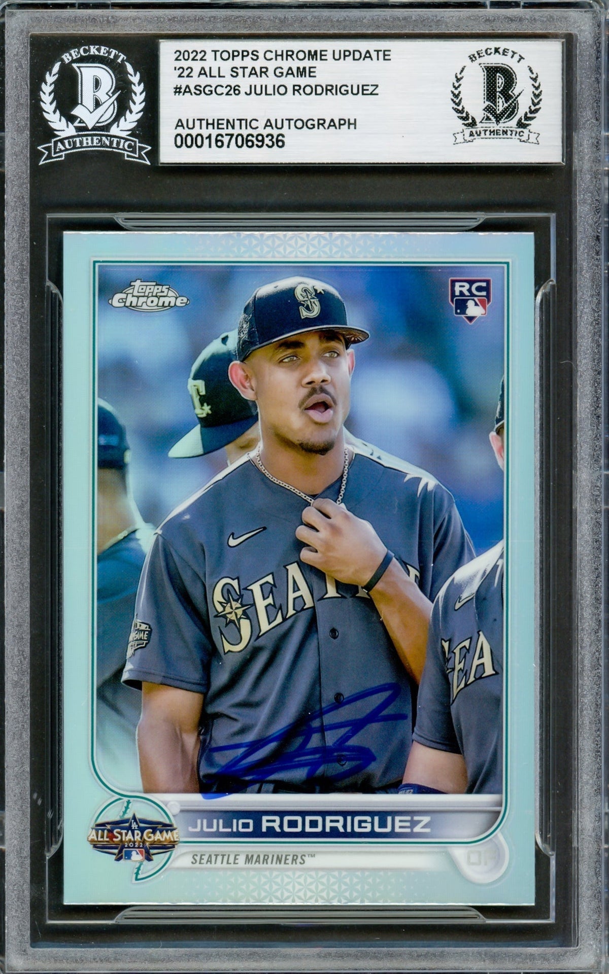 Julio Rodriguez Autographed 2022 Topps Chrome Update All Star Refractors Rookie Card #Acgc-26 Seattle Mariners Beckett Bas
