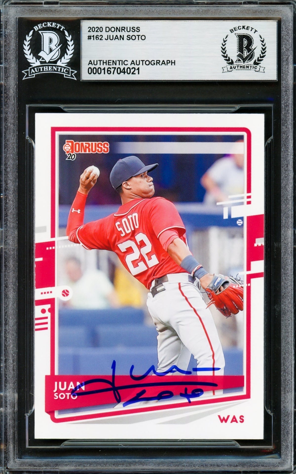 Juan Soto Autographed 2020 Donruss Card #162 New York Yankees Beckett Bas