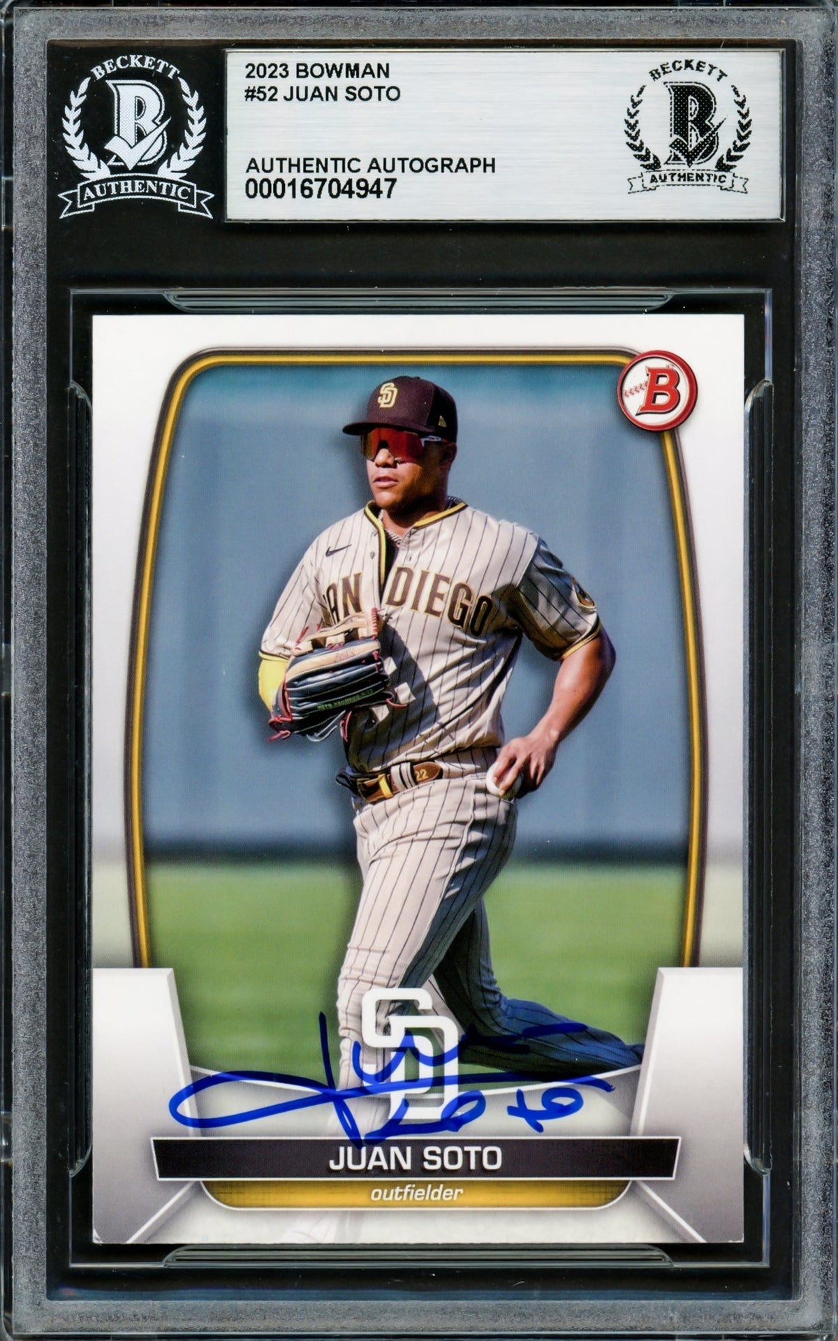 Juan Soto Autographed 2023 Bowman Card #52 New York Yankees Beckett Bas
