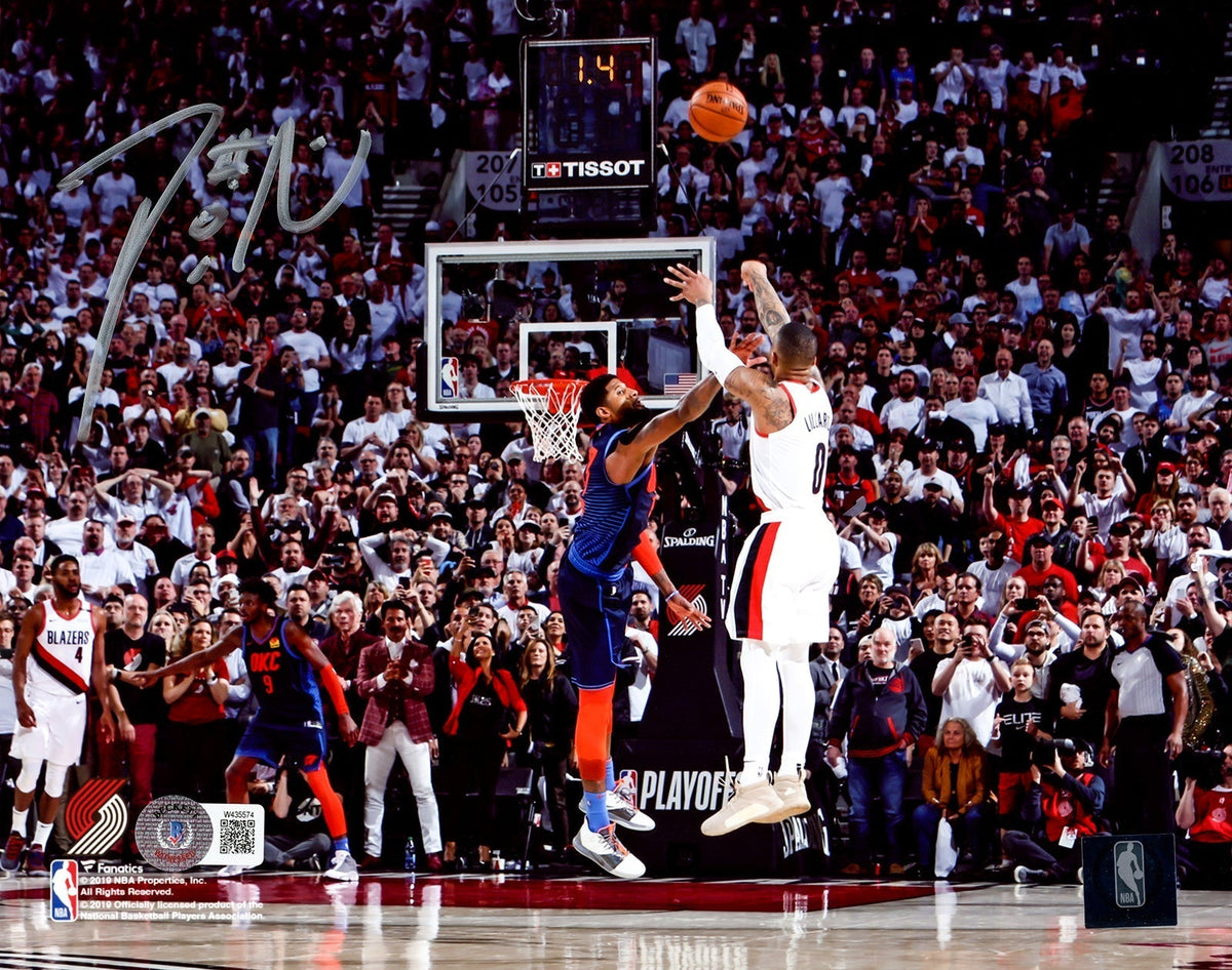 Damian Lillard Autographed 8X10 Photo Portland Trailblazers Playoff Buzzer Beater Winner Over Paul George Beckett Bas Witness Stock #214831