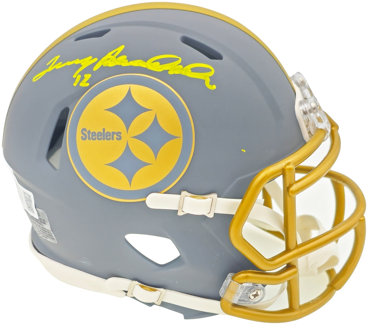 Terry Bradshaw Autographed Pittsburgh Steelers Slate Gray Speed Mini Helmet Beckett Bas Witness