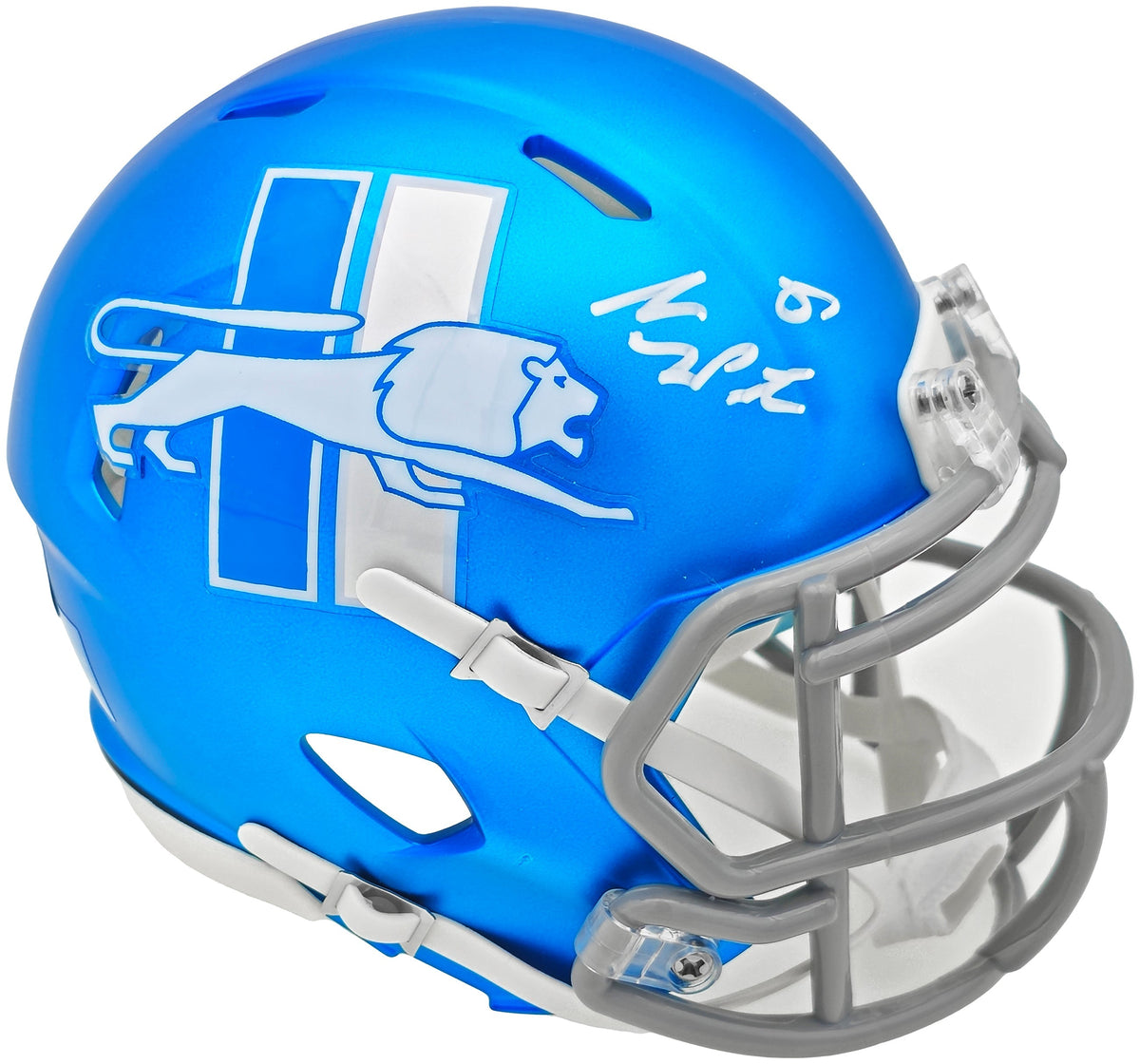 Sam Laporta Autographed Detroit Lions Flat Matte Blue 2023 Alternate Speed Mini Helmet Beckett Bas Witness