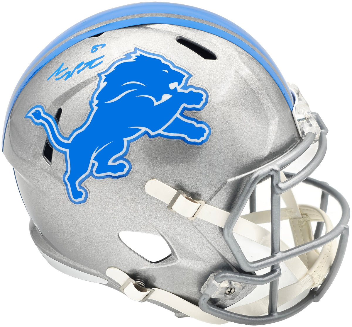 Sam Laporta Autographed Detroit Lions Silver Full Size Replica Speed Helmet Beckett Bas Witness