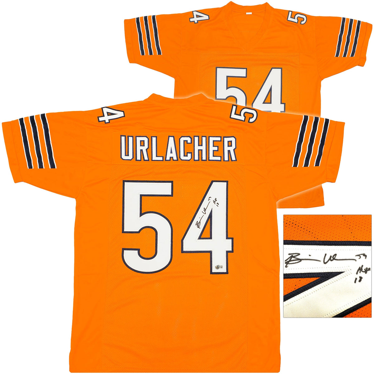 Chicago Bears Brian Urlacher Autographed Orange Jersey "Hof 18" Beckett Bas Witness