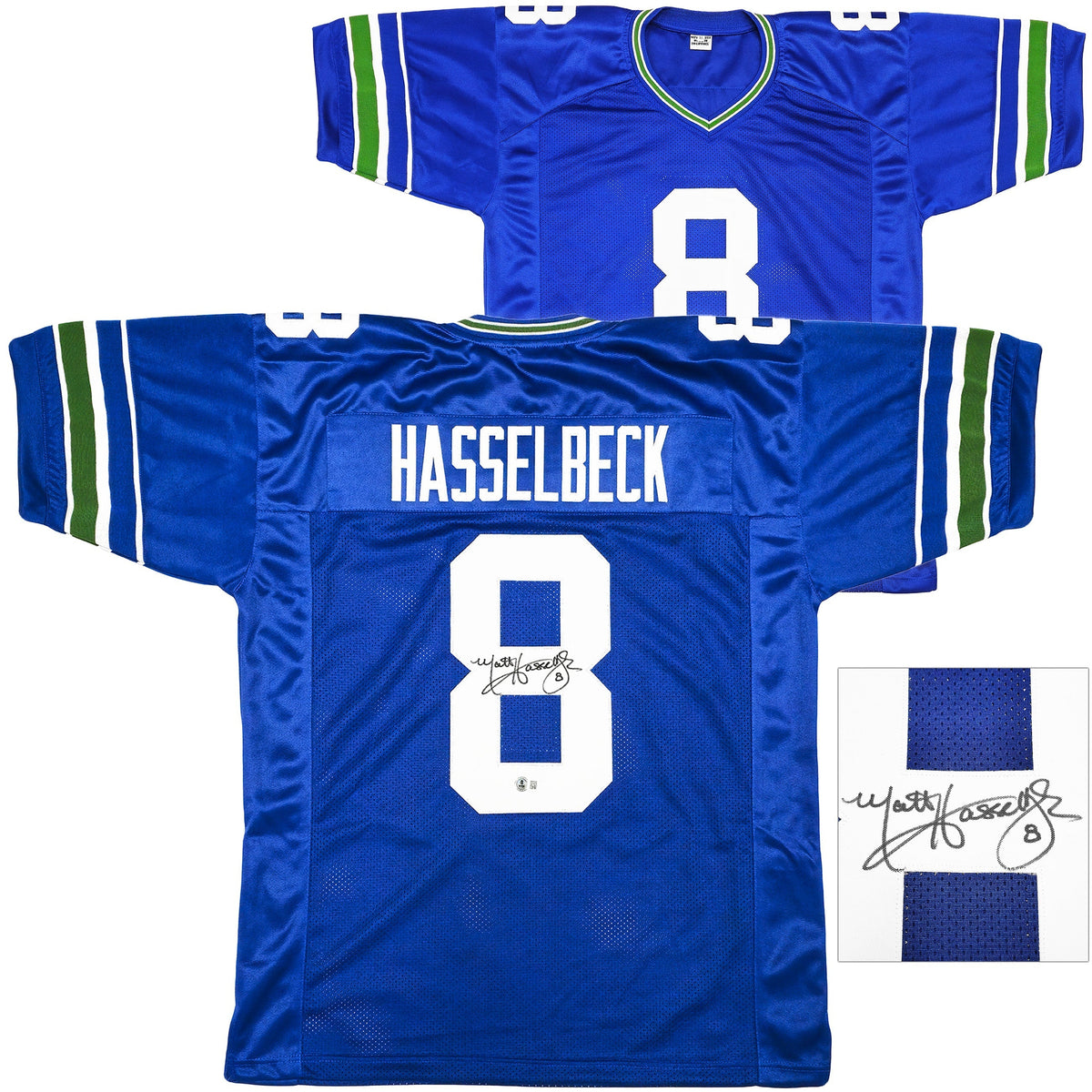 Seattle Seahawks Matt Hasselbeck Autographed Blue Throwback Jersey Beckett Bas Witness