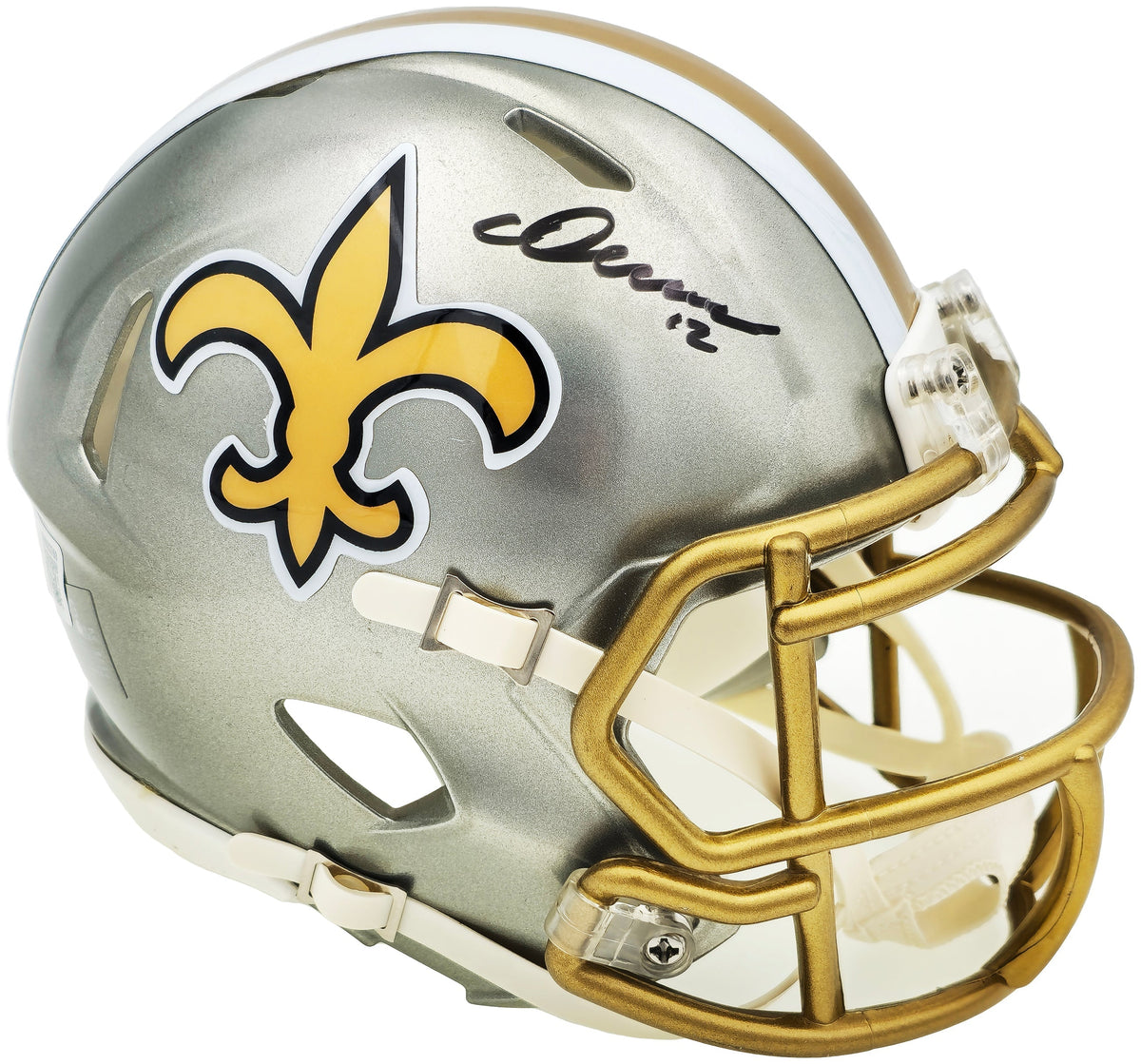 Chris Olave Autographed New Orleans Saints Flash Gray Speed Mini Helmet Beckett Bas Witness