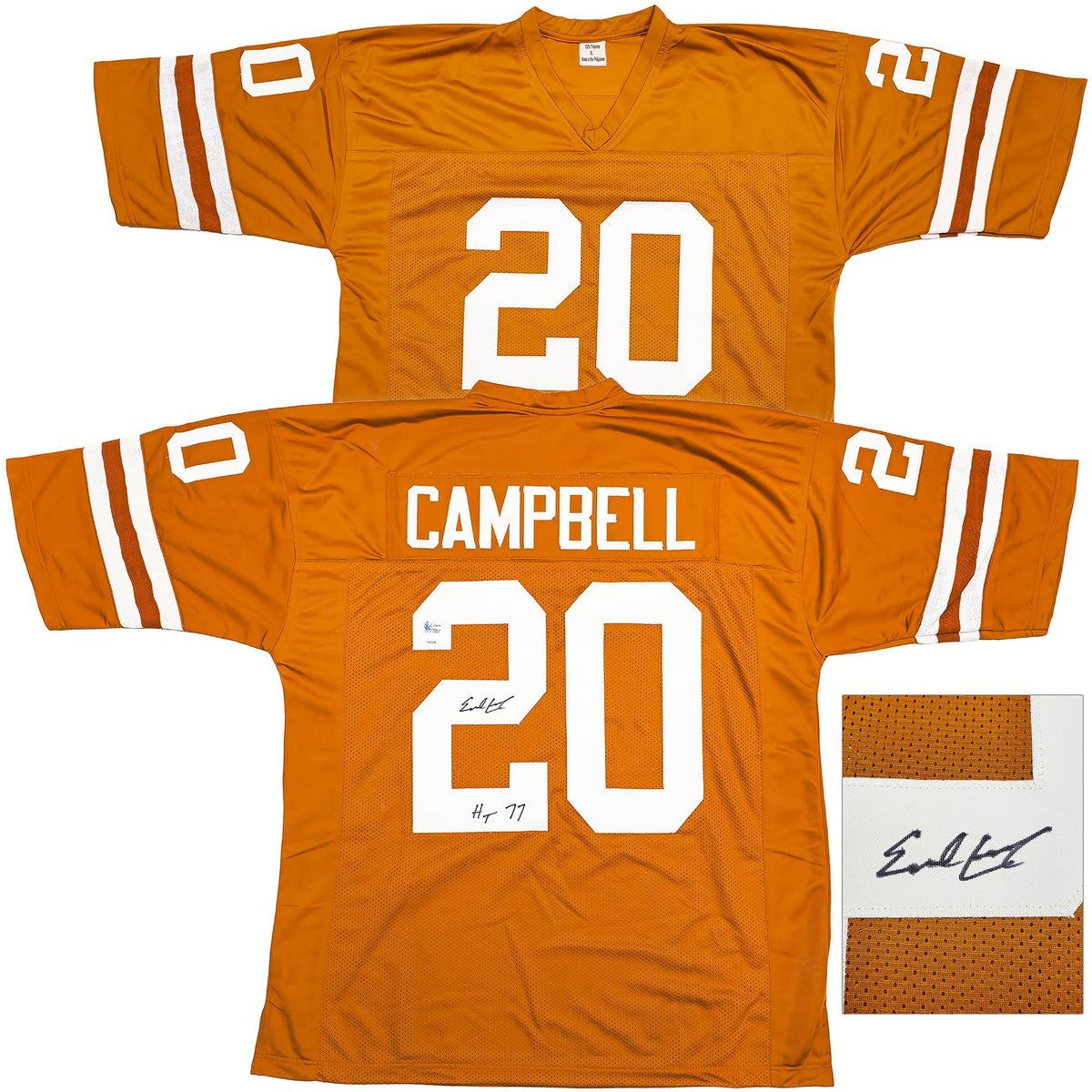 Texas Longhorns Earl Campbell Autographed Orange Jersey "Ht 77" Jsa