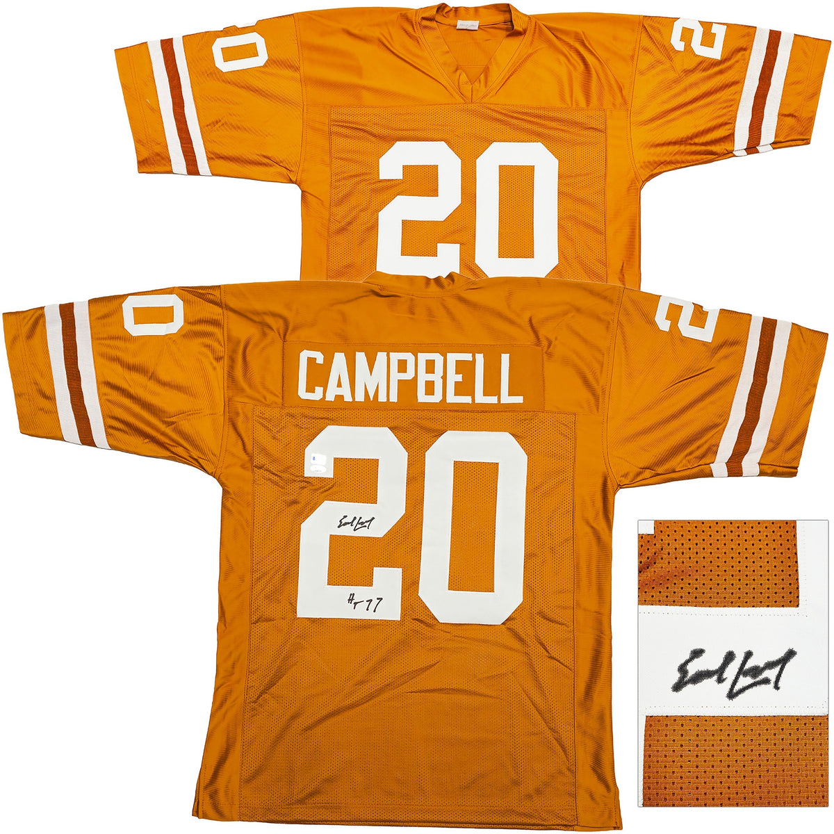 Texas Longhorns Earl Campbell Autographed Orange Jersey "Ht 77" Jsa