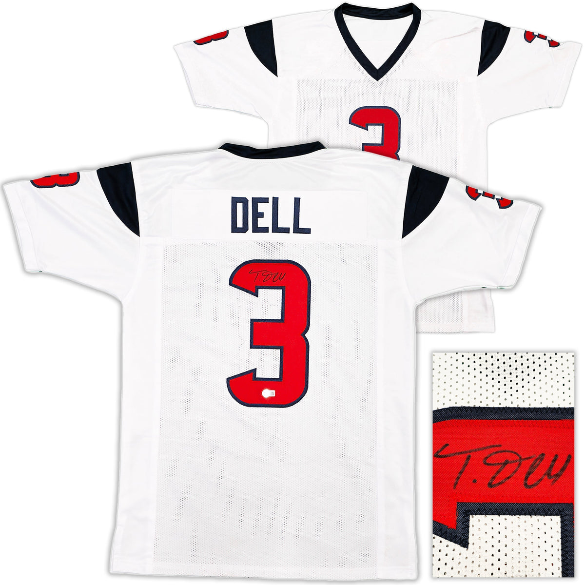 Houston Texans Tank Dell Autographed White Jersey Beckett Bas Qr
