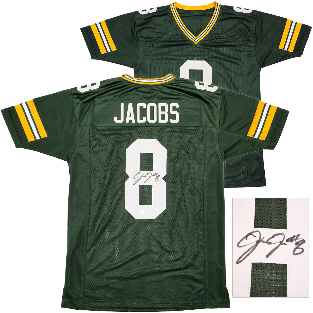 Green Bay Packers Josh Jacobs Autographed Green Jersey Beckett Bas Witness