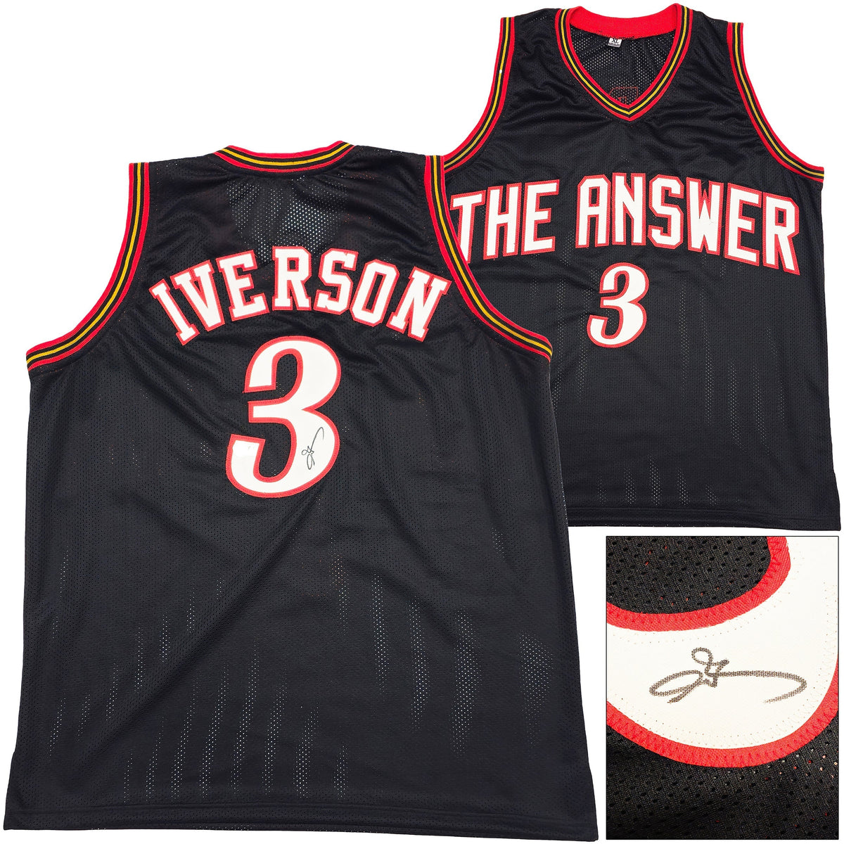 Philadelphia 76Ers Allen Iverson Autographed Black Jersey Beckett Bas Witness