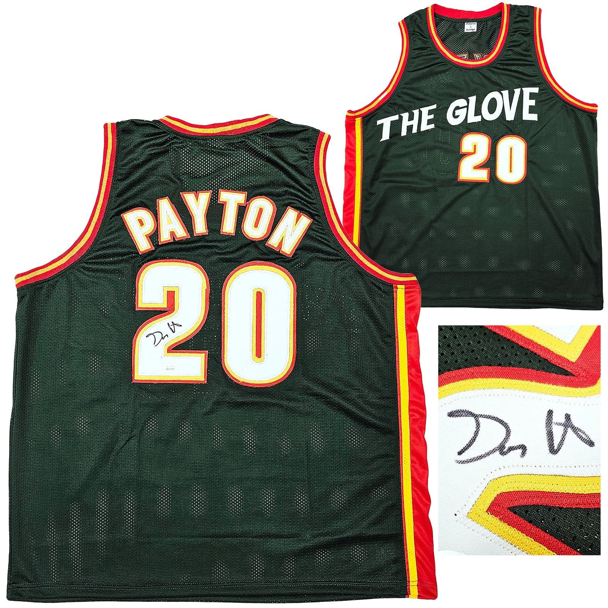 Seattle Supersonics Gary Payton Autographed Dark Green Jersey Jsa Stock #215726