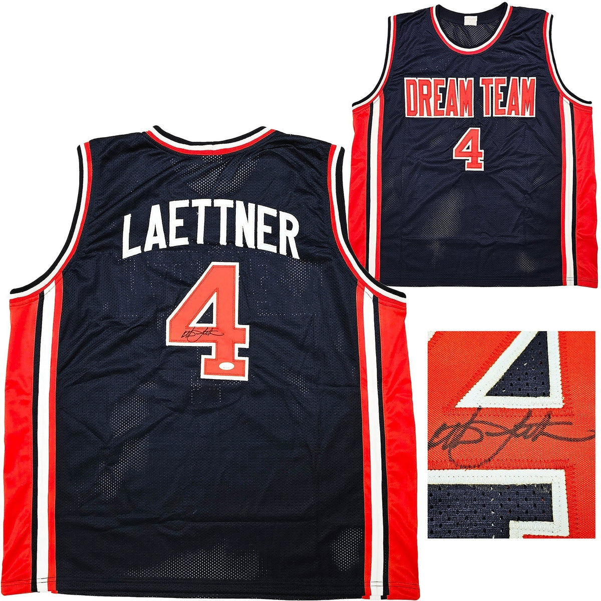 Team Usa Christian Laettner Autographed Blue Jersey Jsa Stock #215710