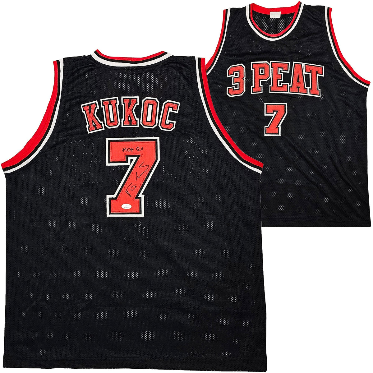 Chicago Bulls Toni Kukoc Autographed Black Jersey "Hof 21" Jsa Stock #215751
