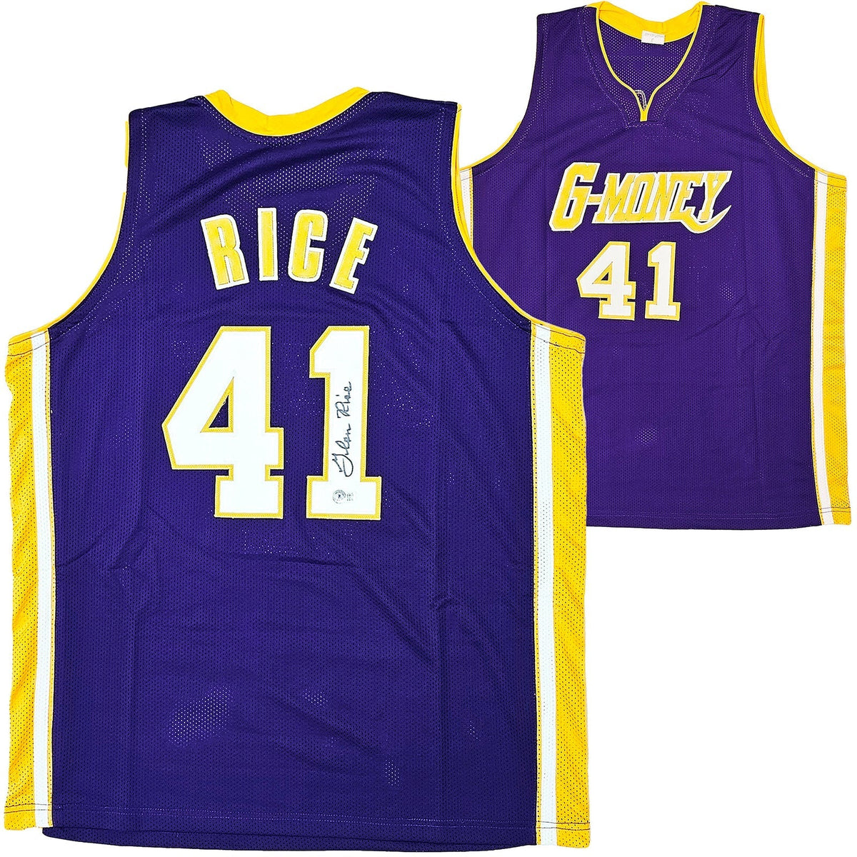 Los Angeles Lakers Glen Rice Autographed Purple Jersey Beckett Bas Qr Stock #215768