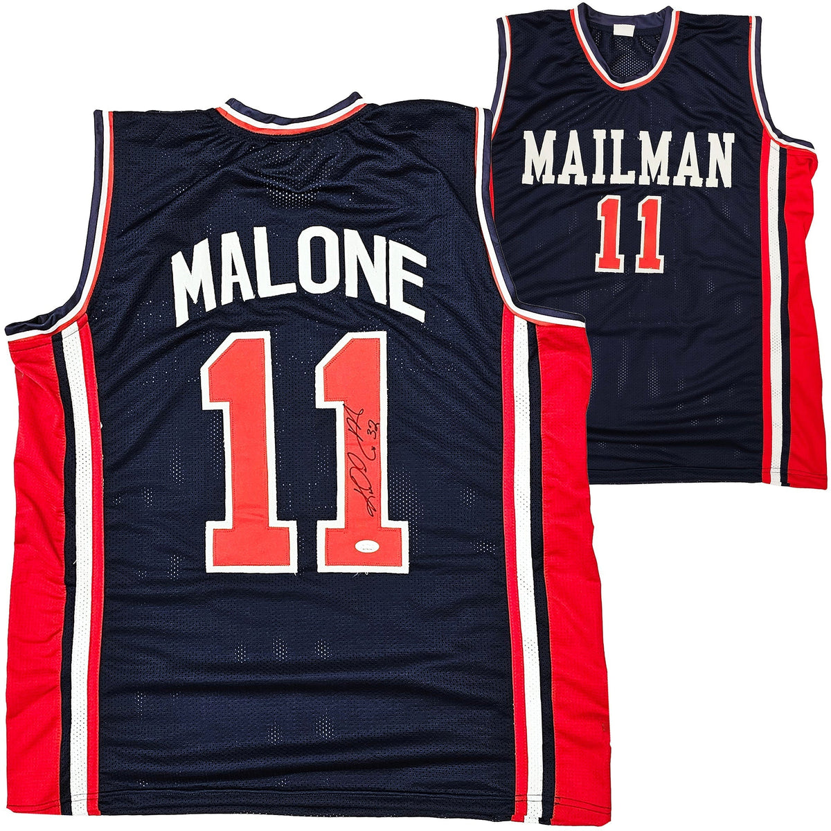 Team Usa Karl Malone Autographed Blue Jersey Jsa Stock #215761