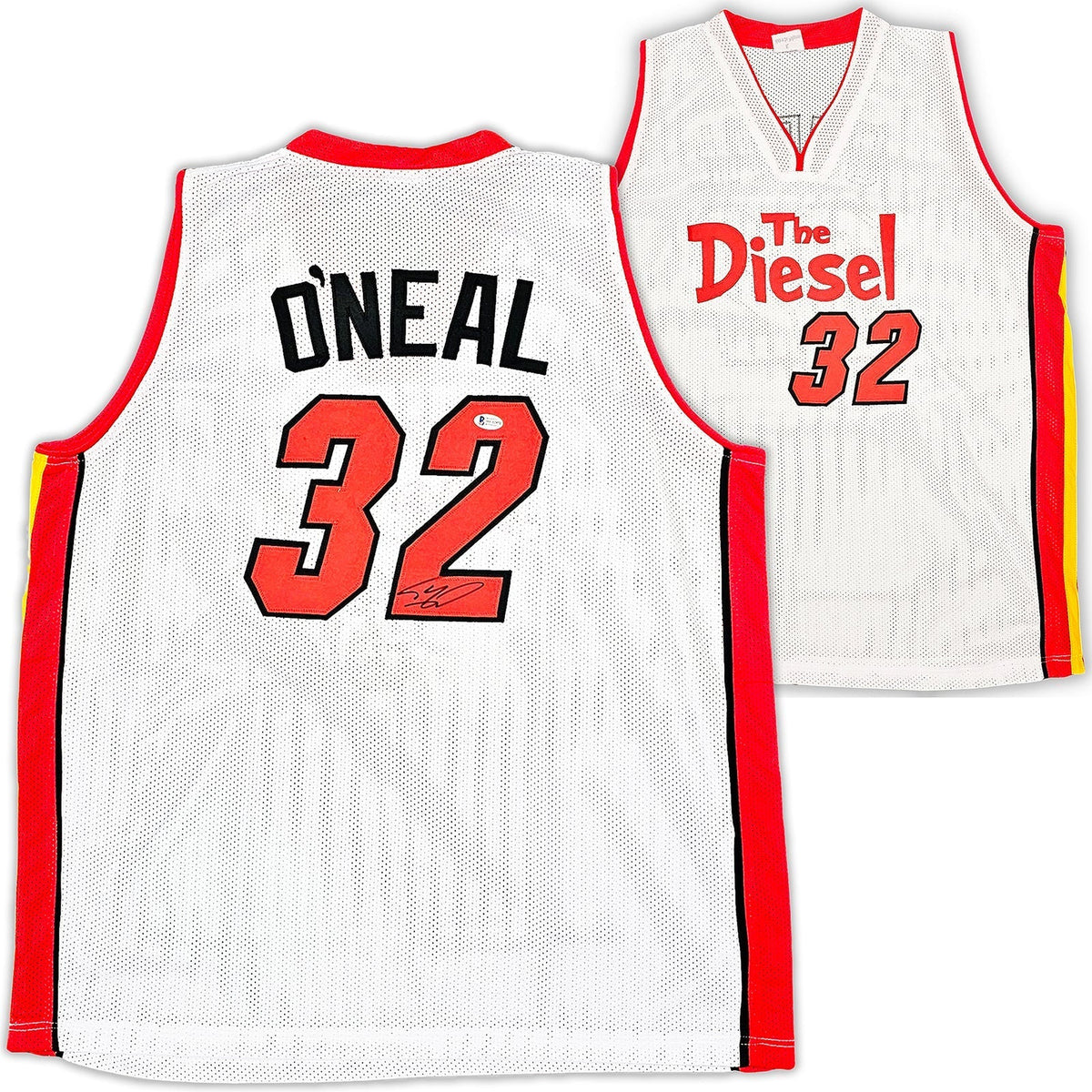 Miami Heat Shaquille Shaq O'neal Autographed White Jersey Beckett Bas Witness Stock #215720