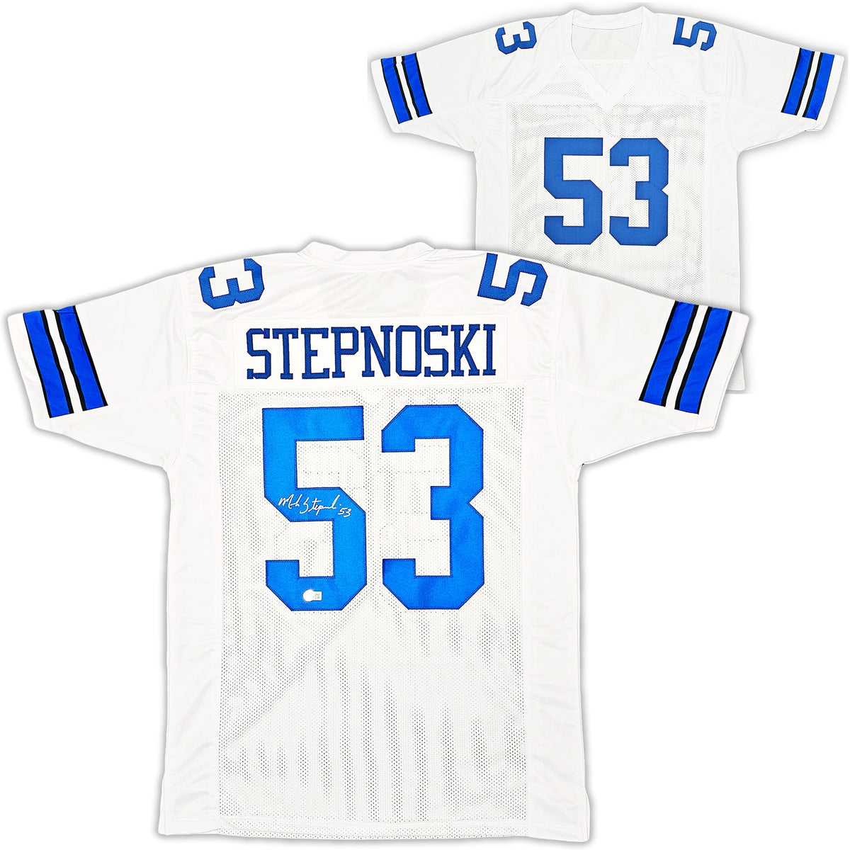 Dallas Cowboys Mark Stepnoski Autographed White Jersey Beckett Bas Qr Stock #215776