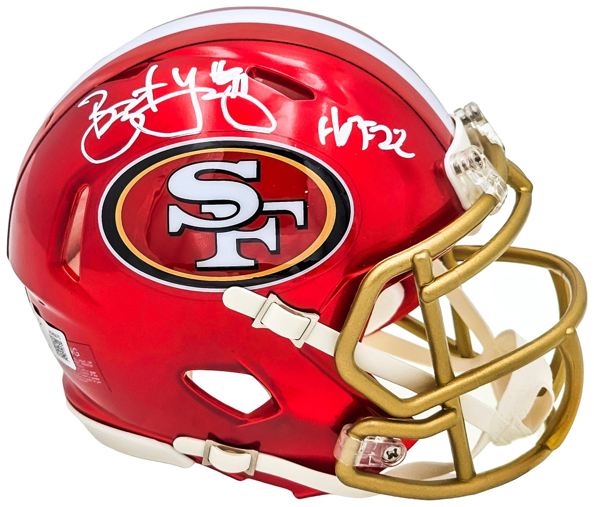 Bryant Young Autographed San Francisco 49Ers Flash Red Speed Mini Helmet "Hof 22" Beckett Bas Witness Stock #215664