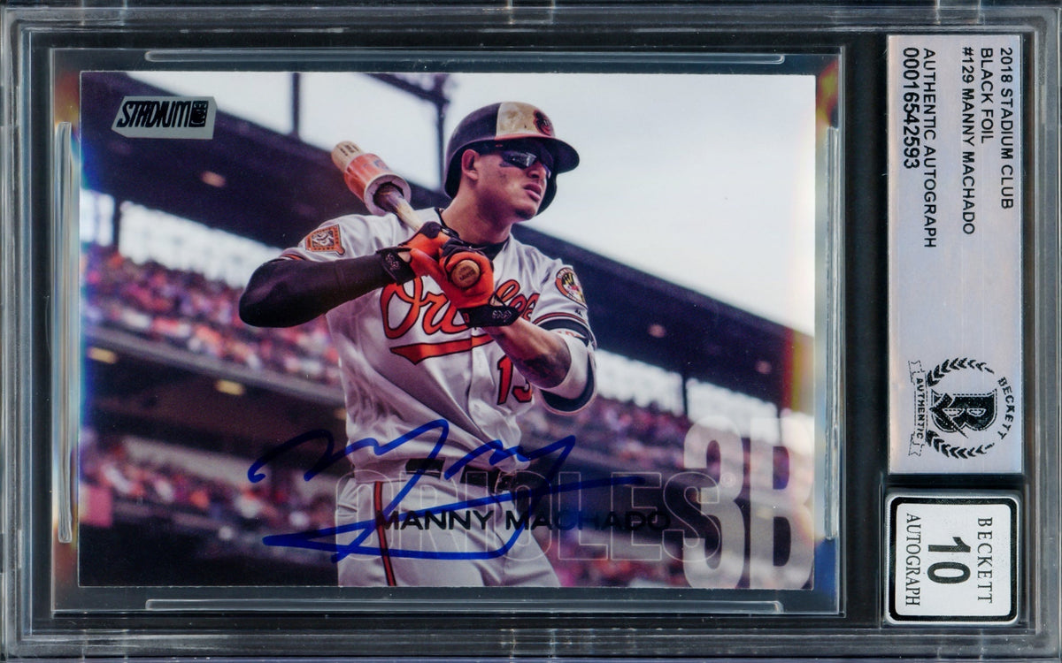 Manny Machado Autographed 2018 Stadium Club Black Foil Card #129 Baltimore Orioles Auto Grade Gem Mint 10 Beckett Bas #16542593