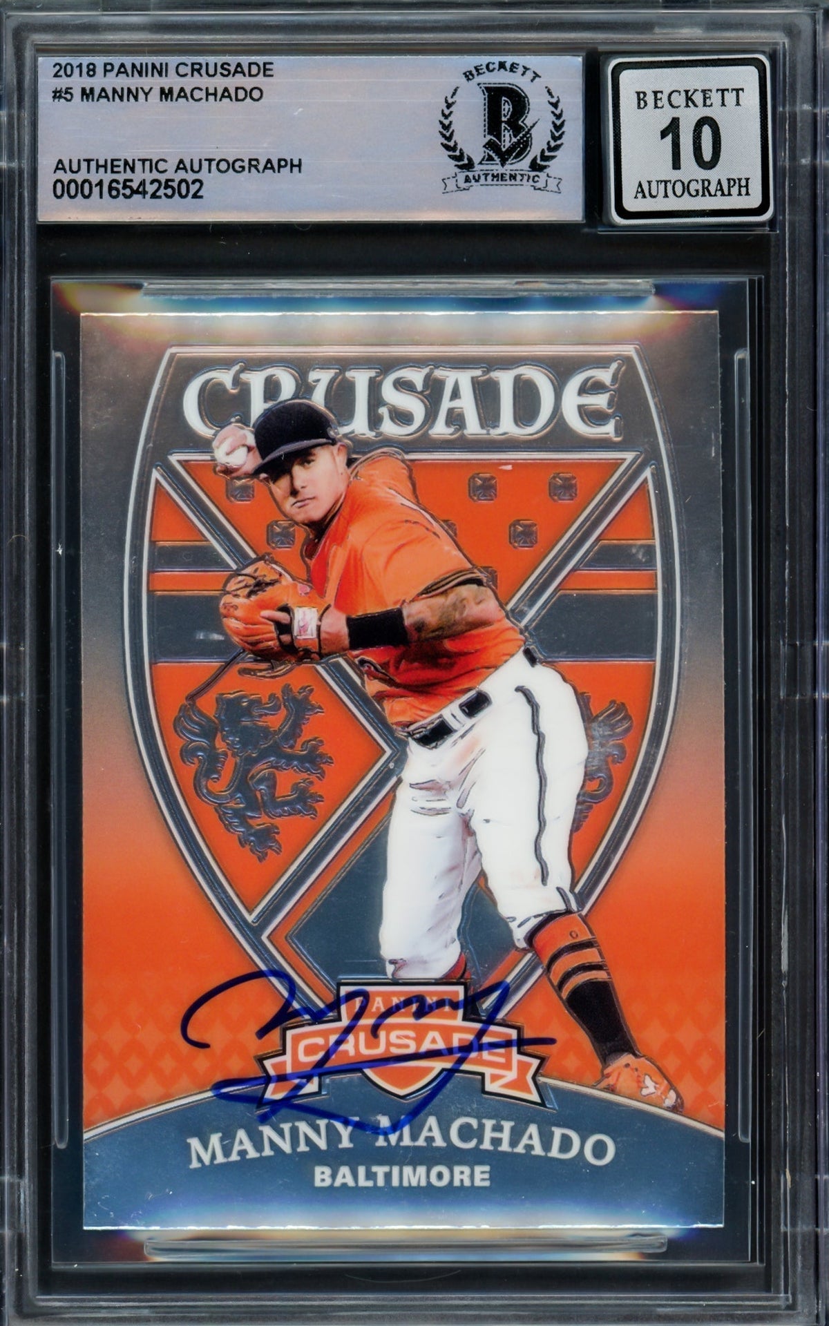 Manny Machado Autographed 2018 Panini Crusade Card #5 Baltimore Orioles Auto Grade Gem Mint 10 Beckett Bas #16542502