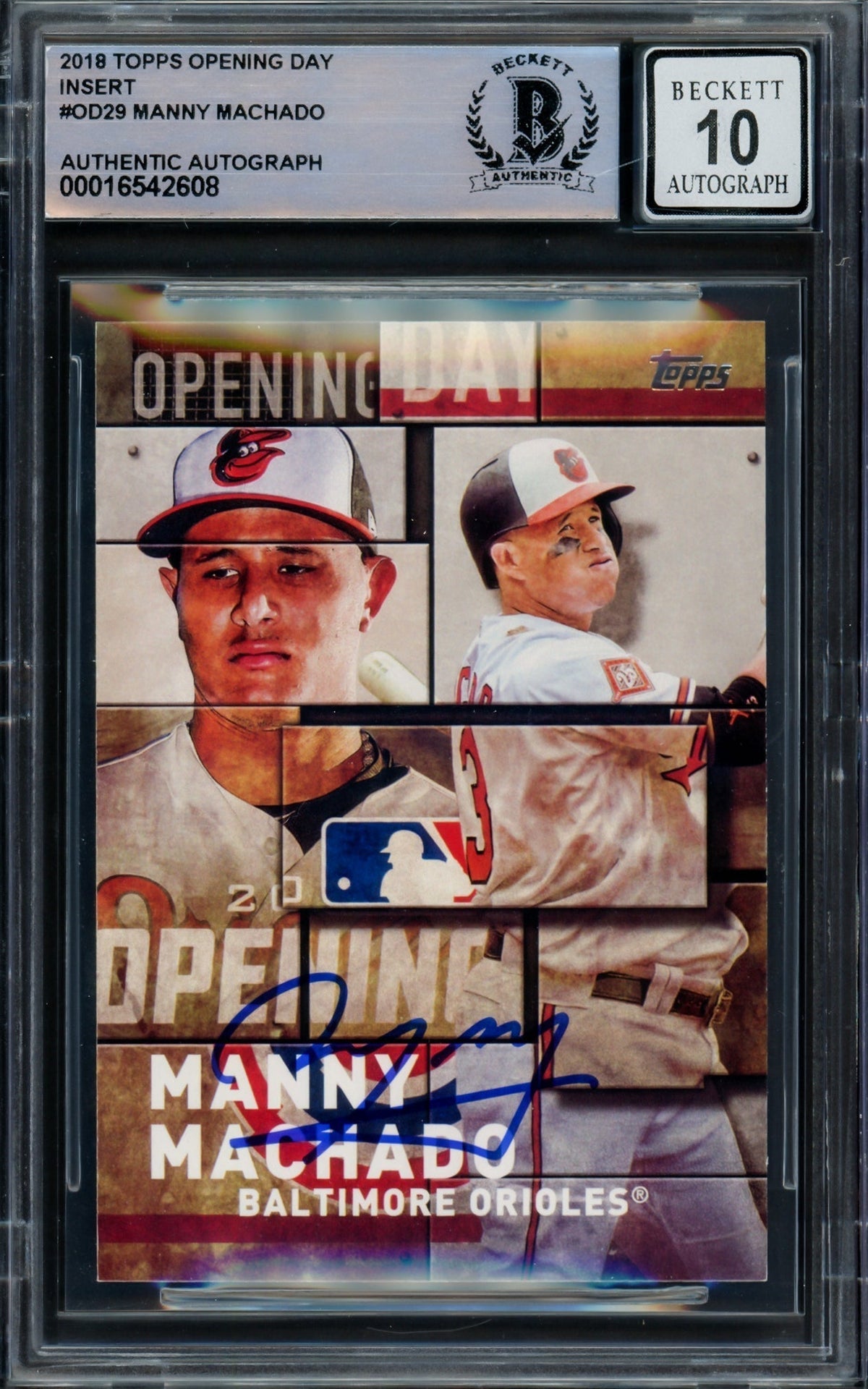Manny Machado Autographed 2018 Topps Opening Day Card #Od-29 Baltimore Orioles Auto Grade Gem Mint 10 Beckett Bas #16542608