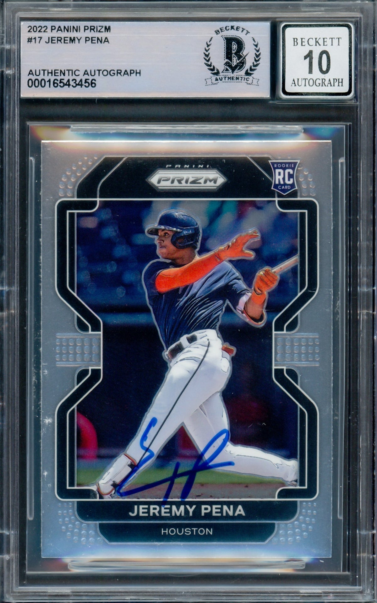 Jeremy Pena Autographed 2022 Panini Prizm Rookie Card #17 Houston Astros Auto Grade Gem Mint 10 Beckett Bas #16543456