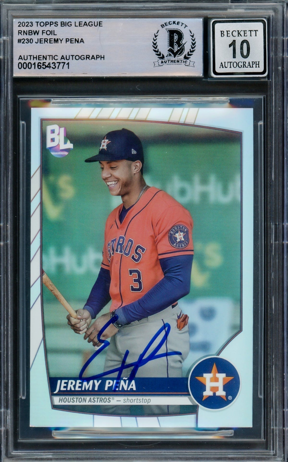 Jeremy Pena Autographed 2023 Topps Big League Uncommon Rainbow Card #230 Houston Astros Auto Grade Gem Mint 10 Beckett Bas #16543771