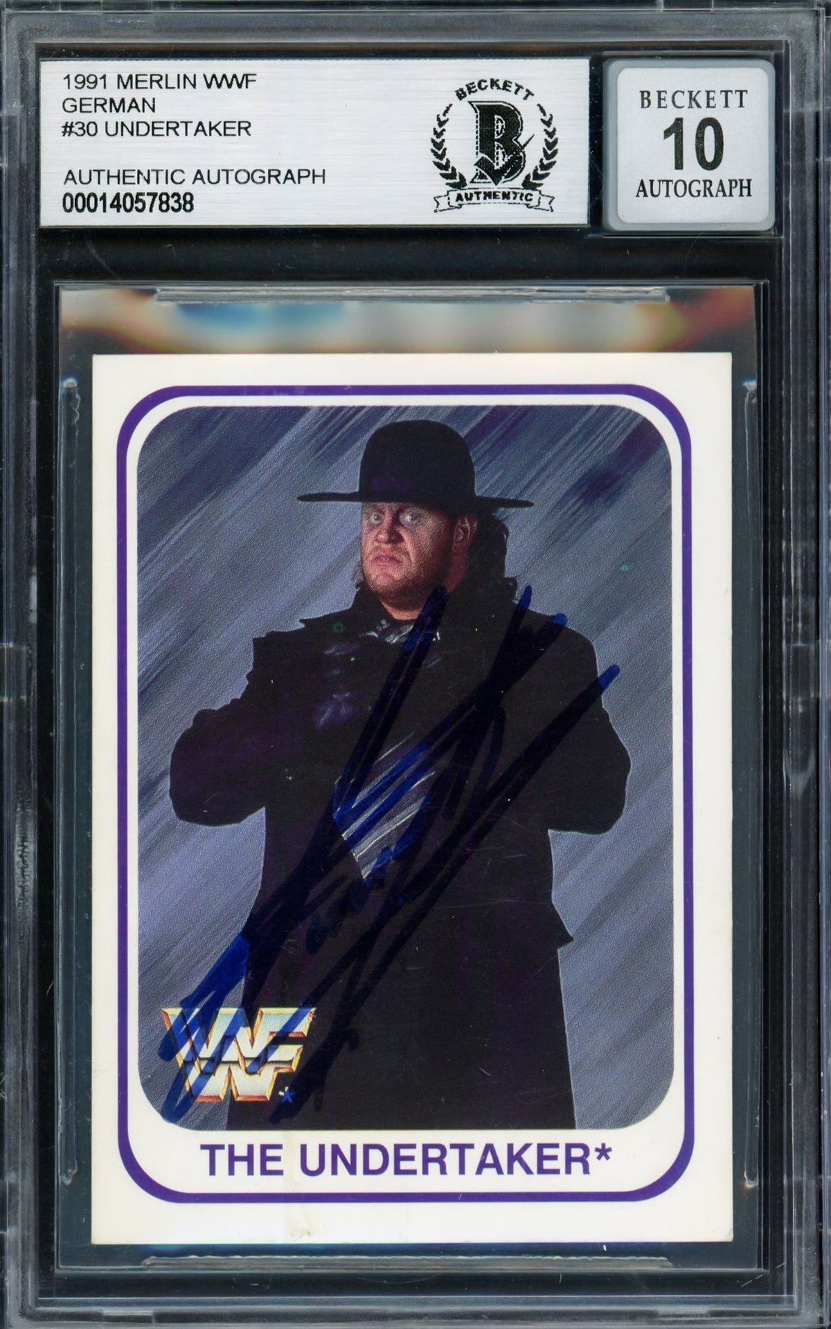 Undertaker Autographed 1991 Merlin Wwf German Rookie Card #30 Auto Grade Gem Mint 10 Beckett Bas #14057838