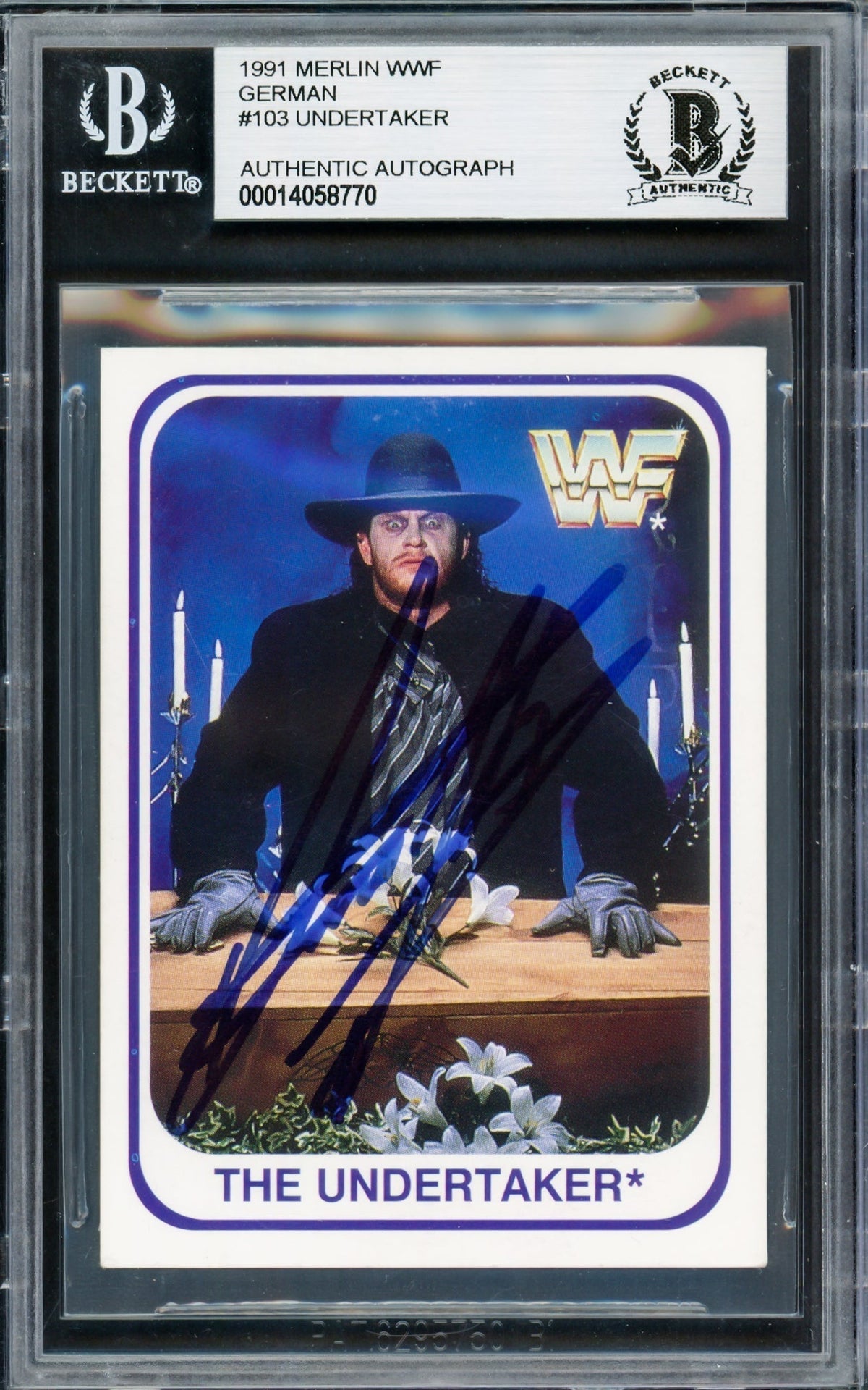 Undertaker Autographed 1991 Merlin Wwf German Rookie Card #103 Beckett Bas #14058770
