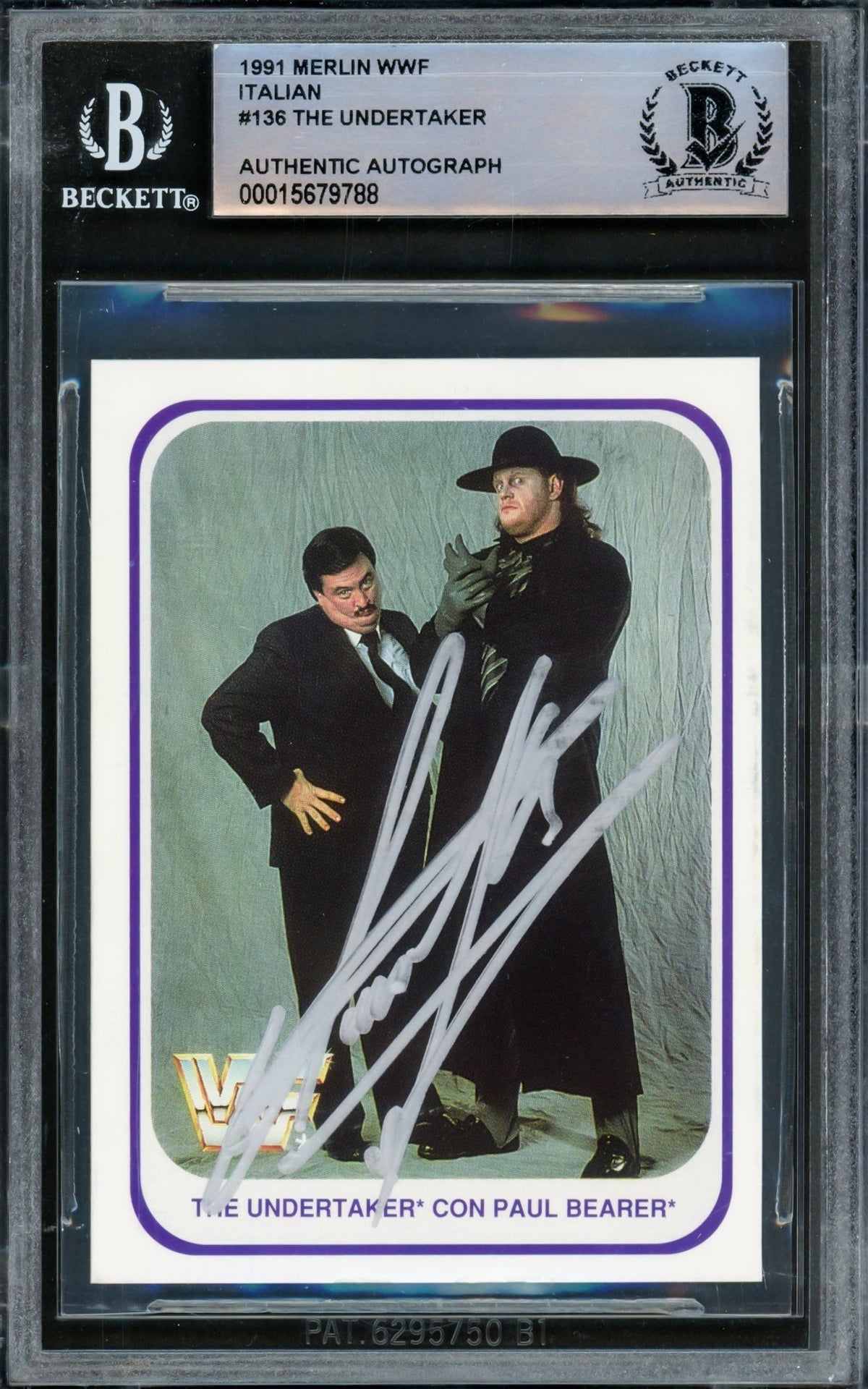 Undertaker Autographed 1991 Merlin Wwf Italian Rookie Card #136 Beckett Bas #15679788