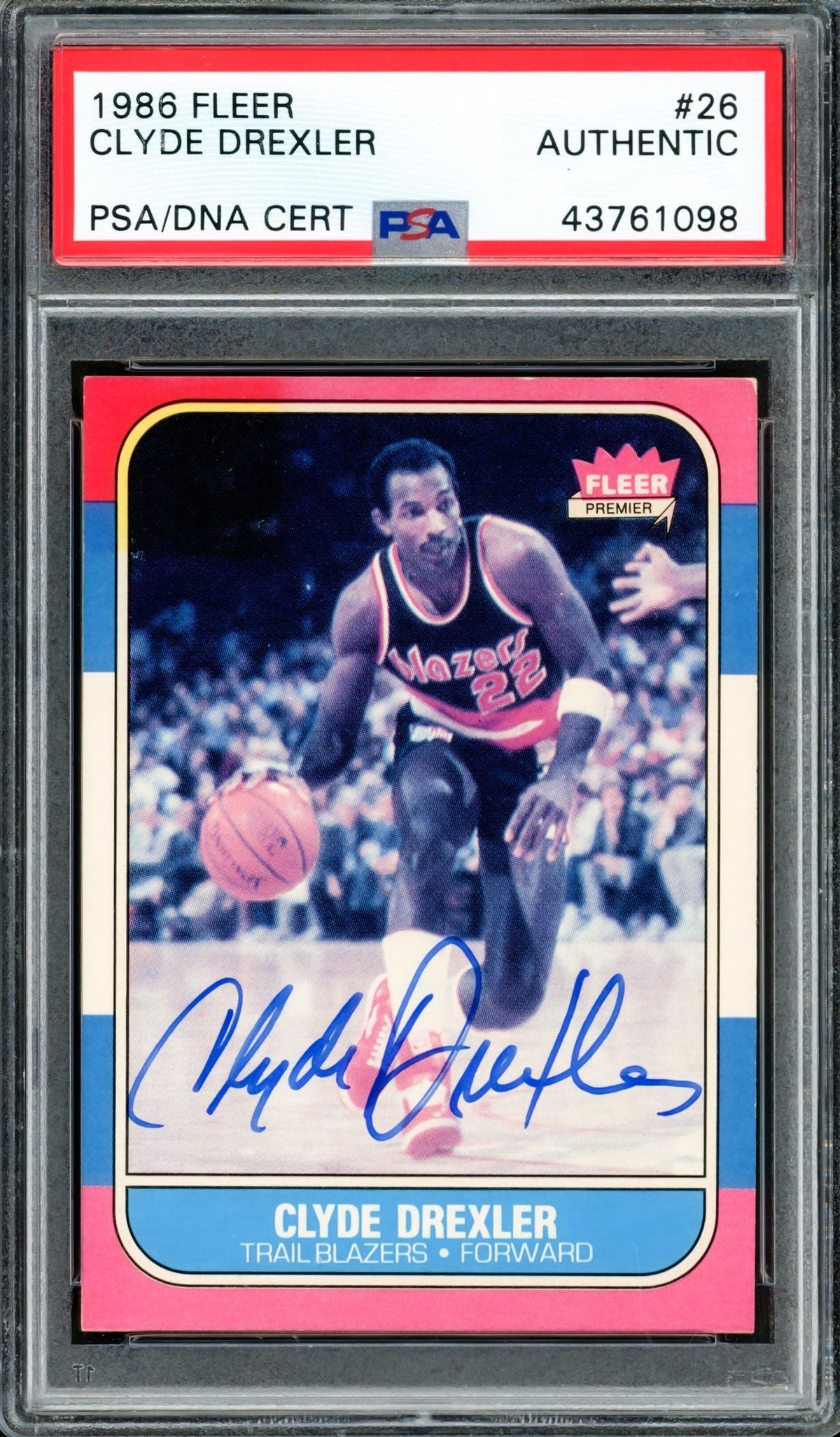 Clyde Drexler Autographed 1986 Fleer Rookie Card #26 Portland Trail Blazers PSA/Dna #43761098