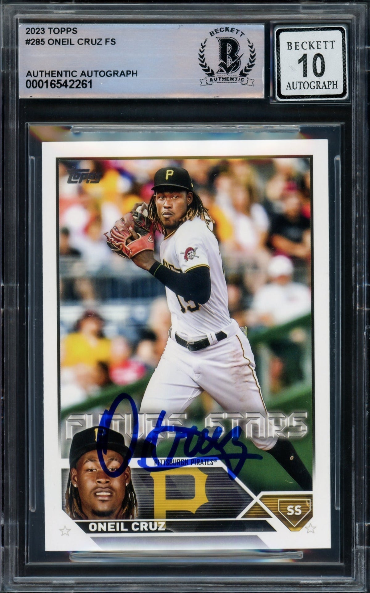 Oneil Cruz Autographed 2023 Topps Card #285 Pittsburgh Pirates Auto Grade Gem Mint 10 Beckett Bas #16542261