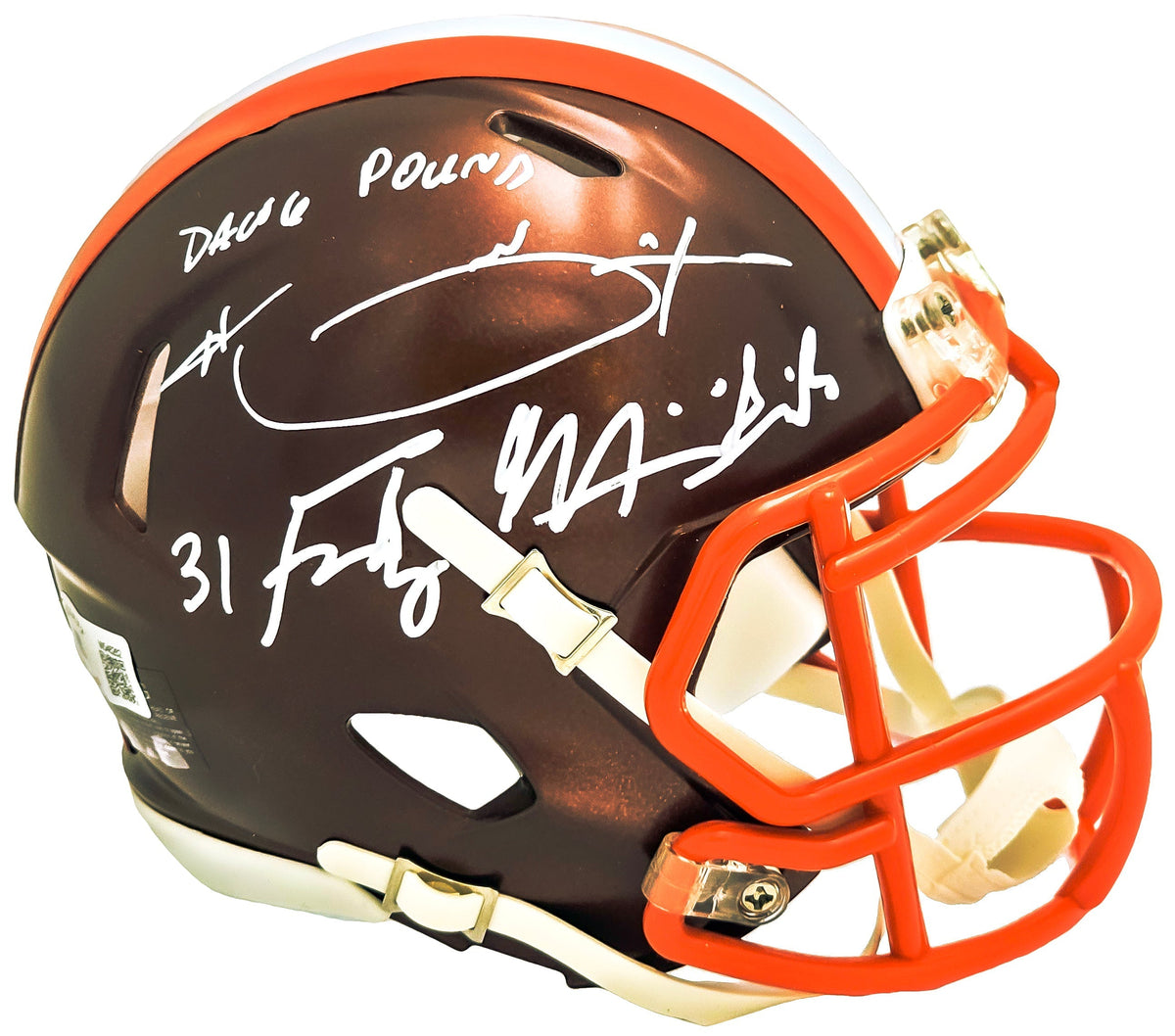 Hanford Dixon & Frank Minnifield Autographed Cleveland Browns Flash Brown Speed Mini Helmet "Dawg Pound" Beckett Bas Witness Stock #216720