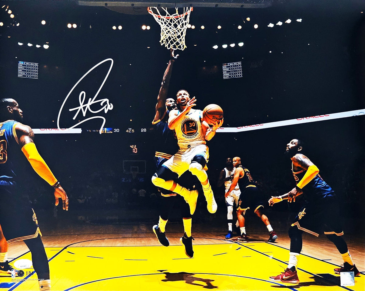 Stephen Curry Autographed 16X20 Photo Golden State Warriors Layup Jsa Stock #216034