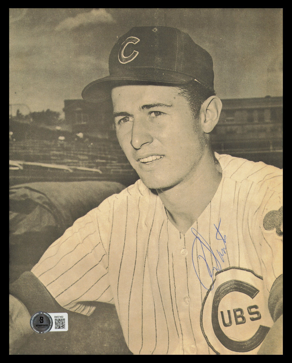 Ron Santo Autographed 7X9.5 Photo Chicago Cubs Beckett Bas Qr #Bm37492