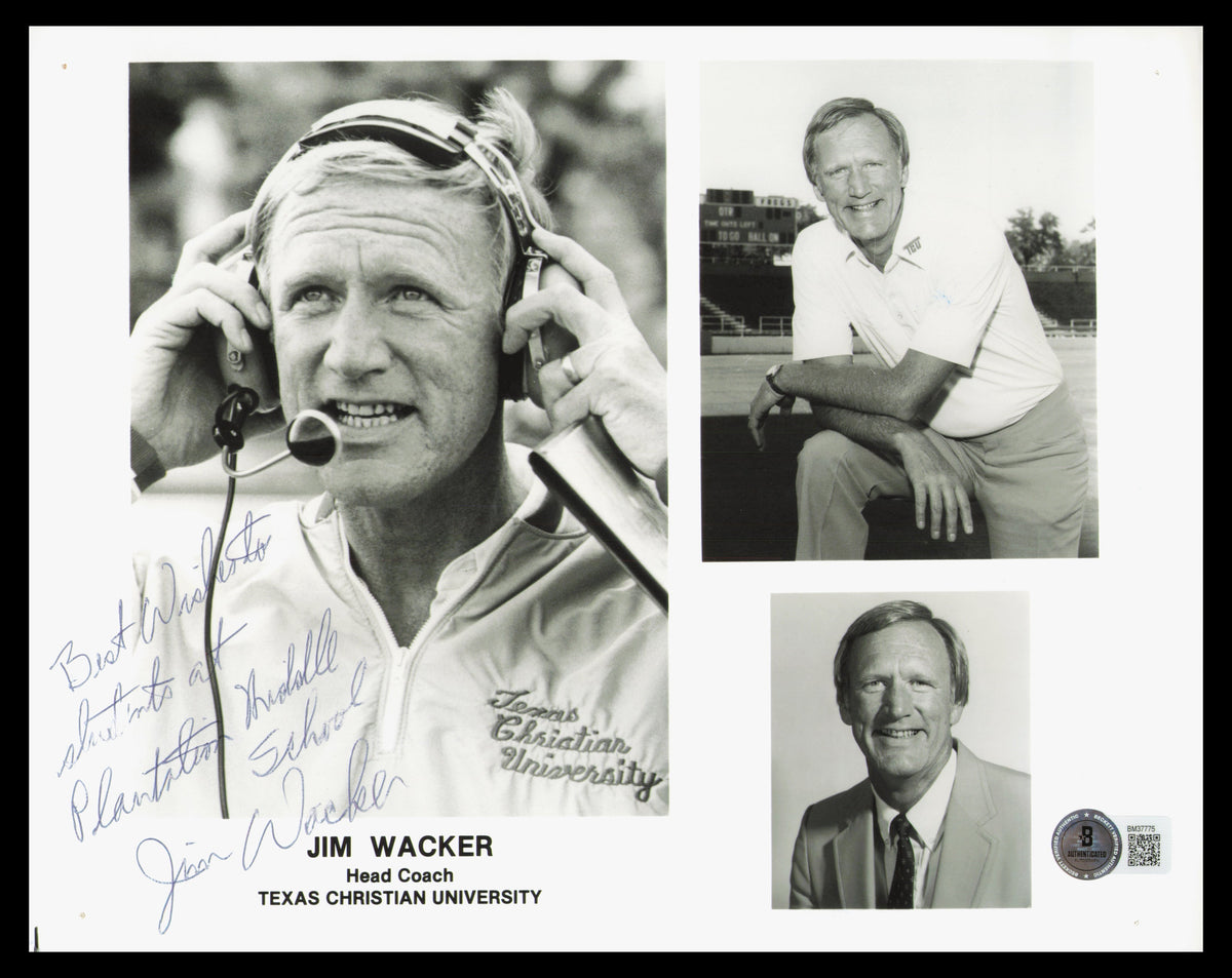 Jim Wacker Autographed 8X10 Photo Tcu "Best Wishes" Beckett Bas Qr #Bm37775