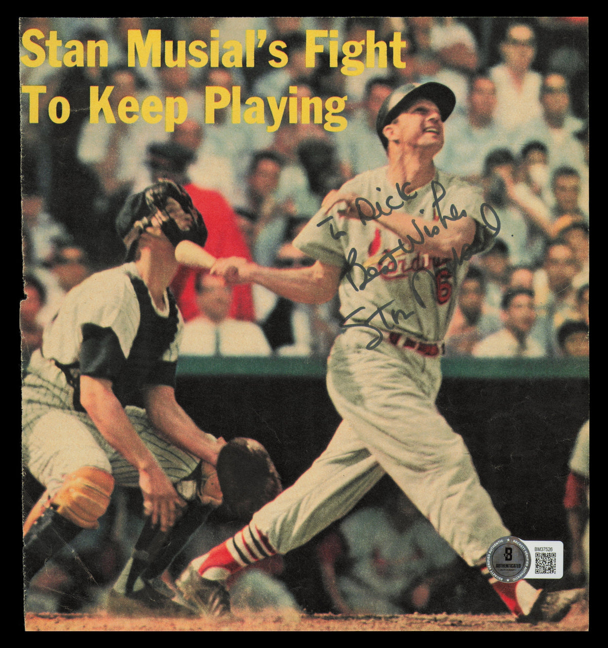 Stan Musial Autographed 8X8 Magazine Page Photo St. Louis Cardinals "To Dick" Beckett Bas Qr #Bm37526
