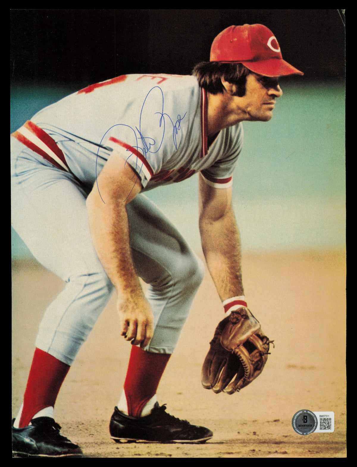 Pete Rose Autographed 8.5X11.5 Magazine Page Photo Cincinnati Reds Beckett Bas Qr #Bm37311