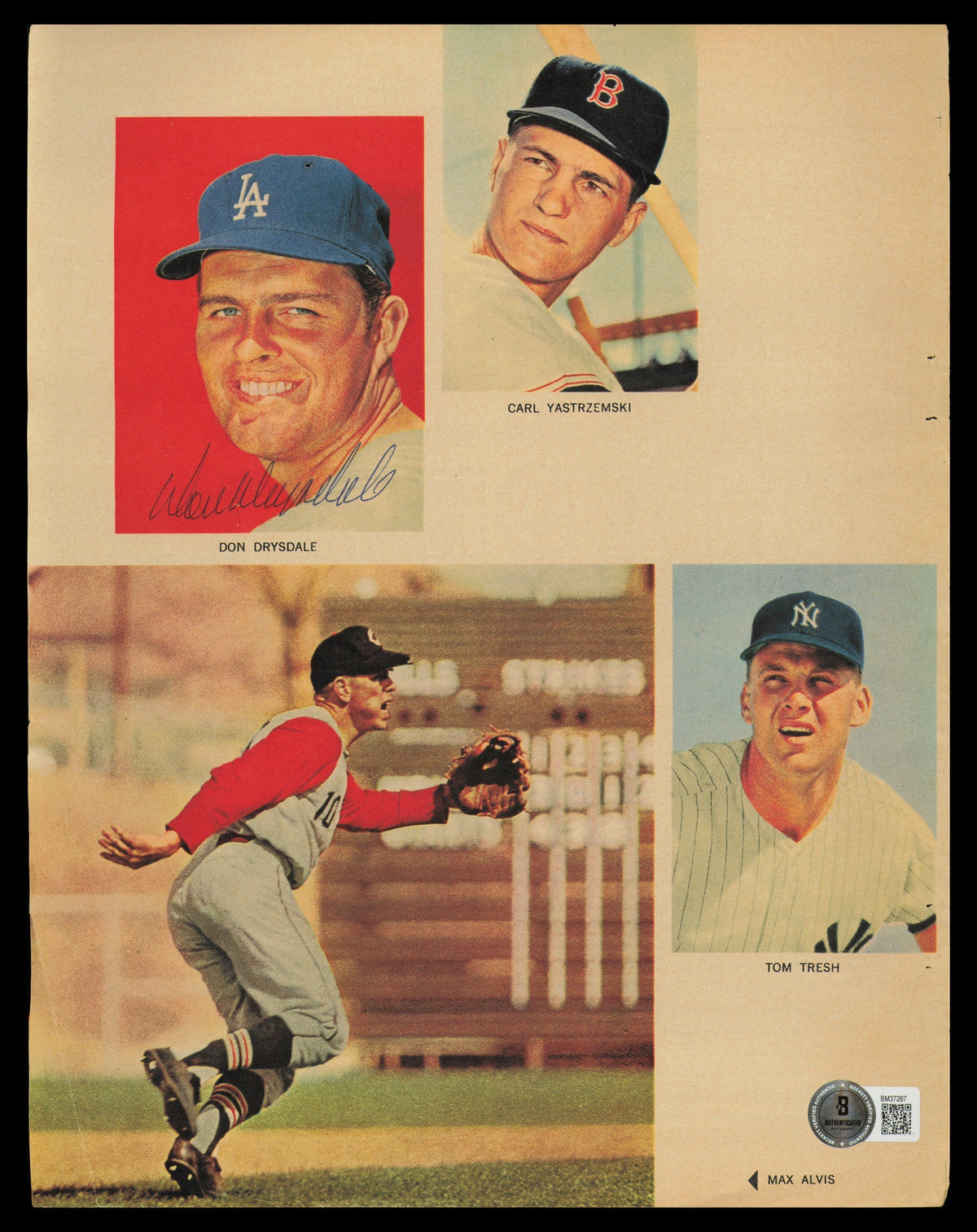 Don Drysdale Autographed 8.5X11.5 Magazine Page Photo Los Angeles Dodgers Beckett Bas Qr #Bm37267