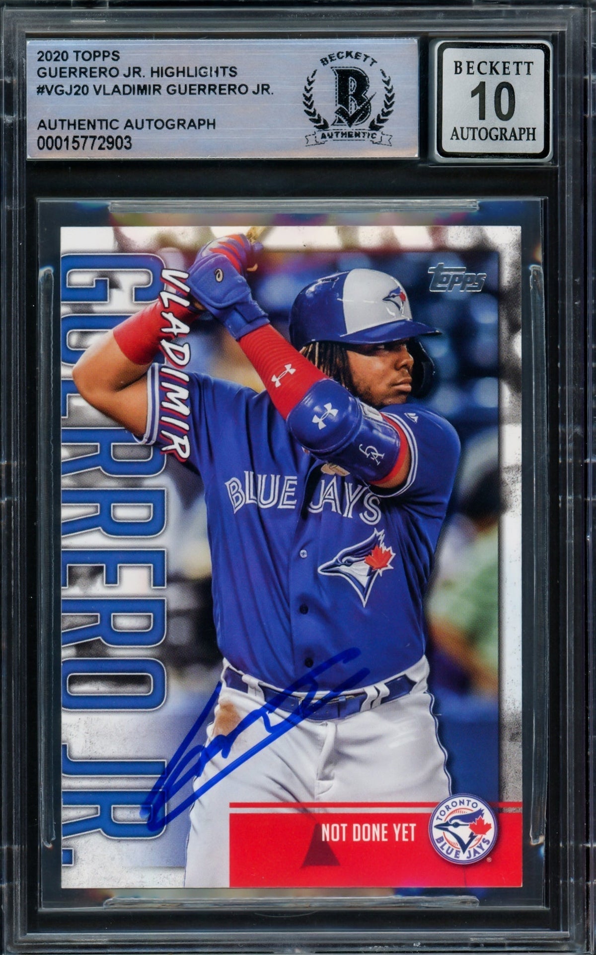 Vladimir Guerrero Jr. Autographed 2020 Topps Highlights Card #Vgj-20 Toronto Blue Jays Auto Grade Gem Mint 10 Beckett Bas Stock #216646