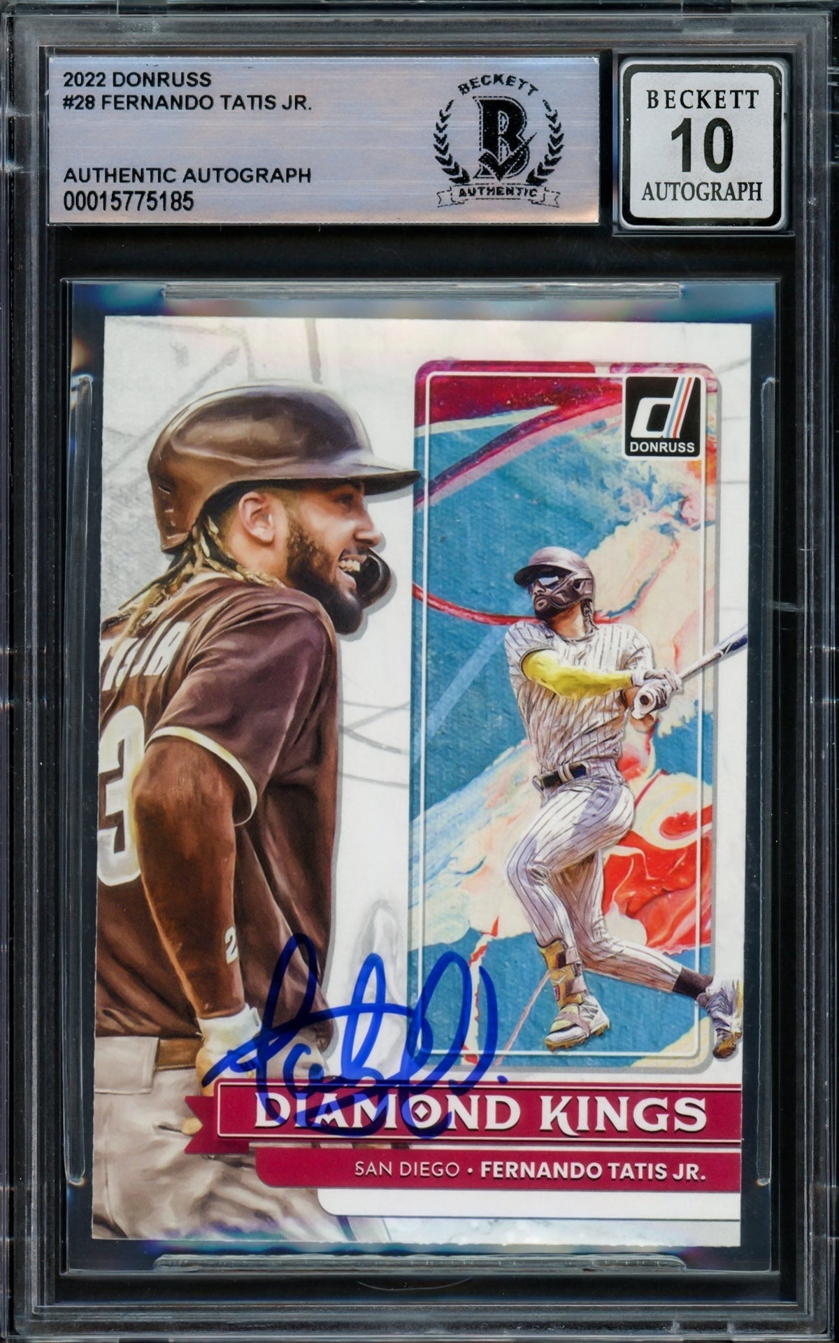 Fernando Tatis Jr. Autographed 2022 Donruss Diamond Kings Card #28 San Diego Padres Auto Grade Gem Mint 10 Beckett Bas Stock #216679